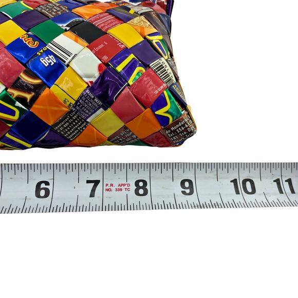 Candy Wrapper Recycled Purse Bright Color Zig Zag Strap Zip Close Baguette Y2K - Picture 5 of 5